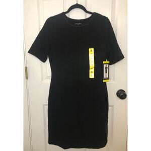 NWT Mario Serrani Textured Stretch Wrinkle Free Black Work Dress Size Small
